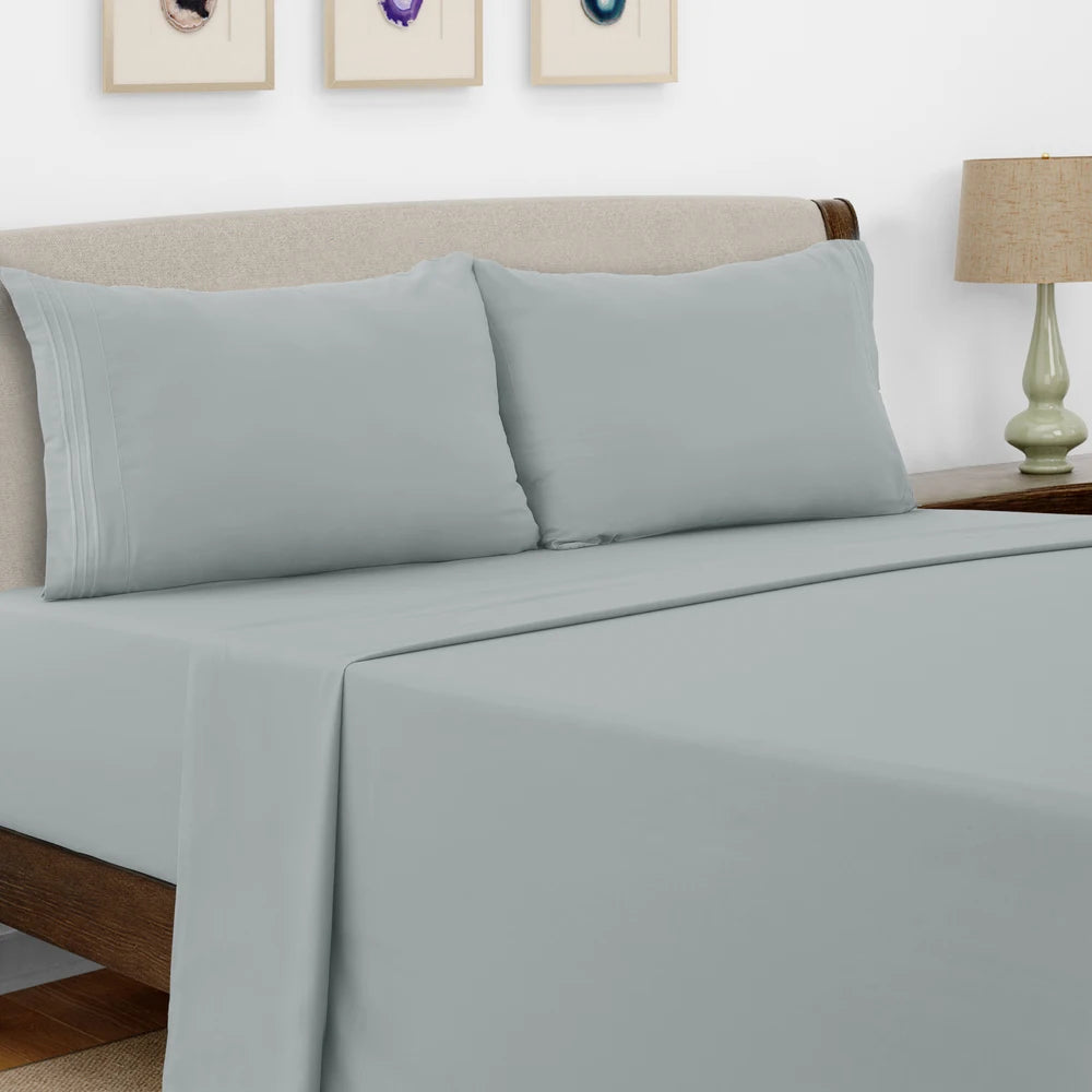 LDC Lux Decor Collection Microfiber Bed Sheet Set Embroidered Pillowcases