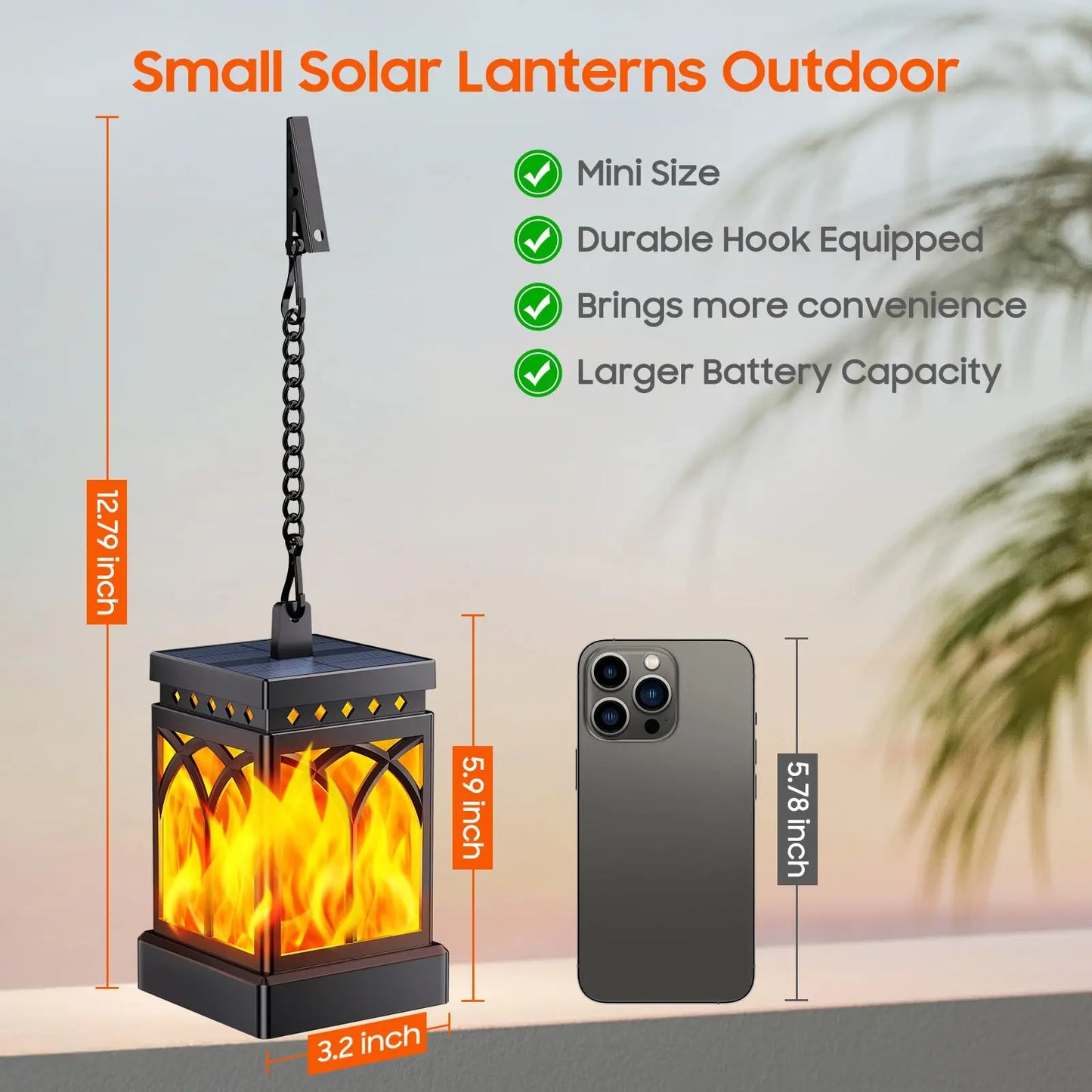 Outdoor Solar Lanterns Waterproof LED Hanging Lights Two Modes Auto On