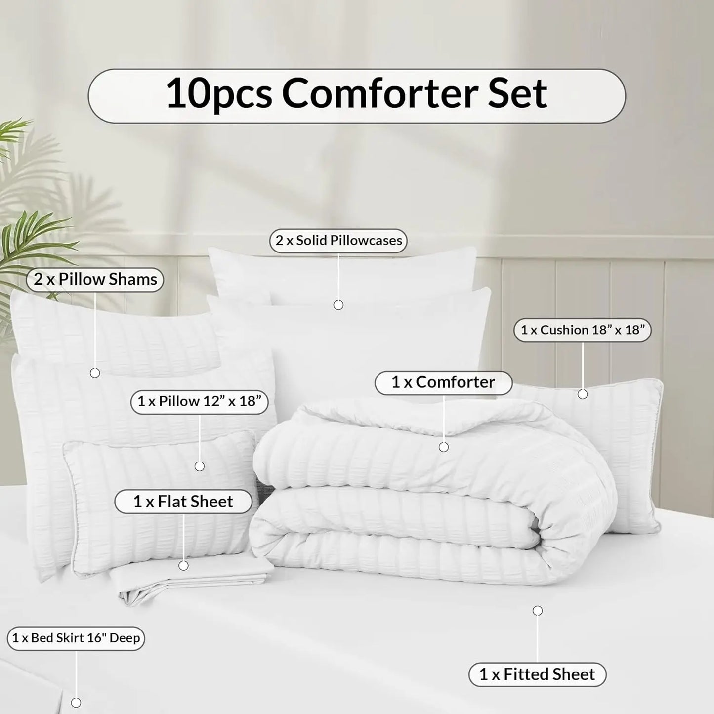 LDC Lux Decor Collection Seersucker Comforter Set Bed In Bag