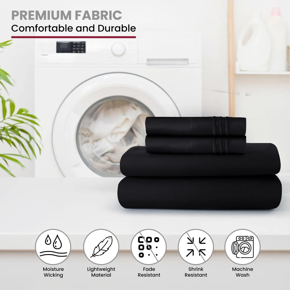 LDC Lux Decor Collection Microfiber Sheet Set 4 Piece Embroidered