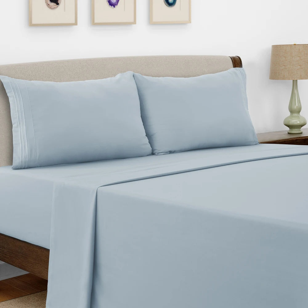 LDC Lux Decor Collection Microfiber Bed Sheet Set Embroidered Pillowcases