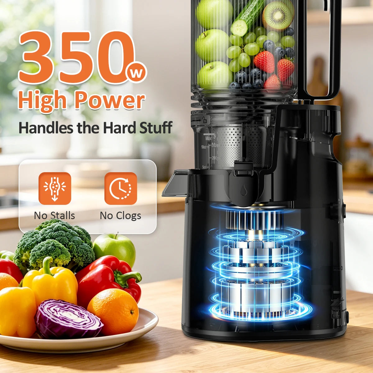 Cold Press Slow Masticating Juicer for Whole Fruits and Vegetables