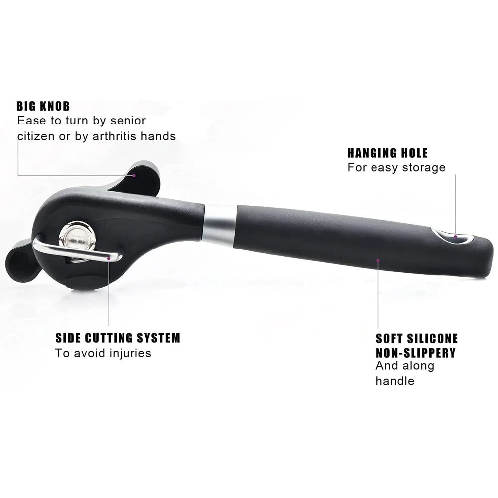 Manual Can Opener Stainless Steel Cut Smooth Edge Easy Grip