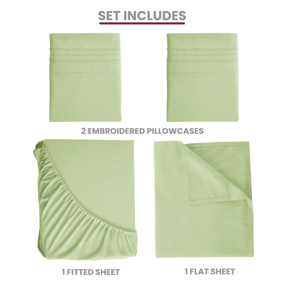 LDC Lux Decor Collection Microfiber Sheet Set 4 Piece Embroidered