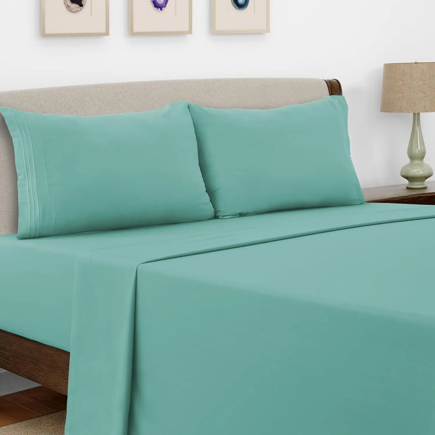 LDC Lux Decor Collection Microfiber Bed Sheet Set Embroidered Pillowcases