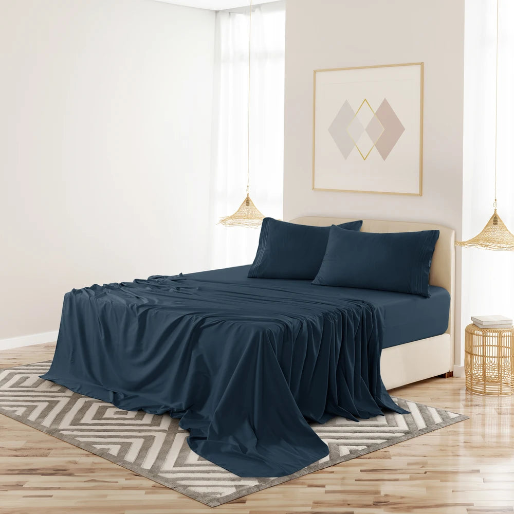 LDC Lux Decor Collection Microfiber Sheet Set 4 Piece Embroidered