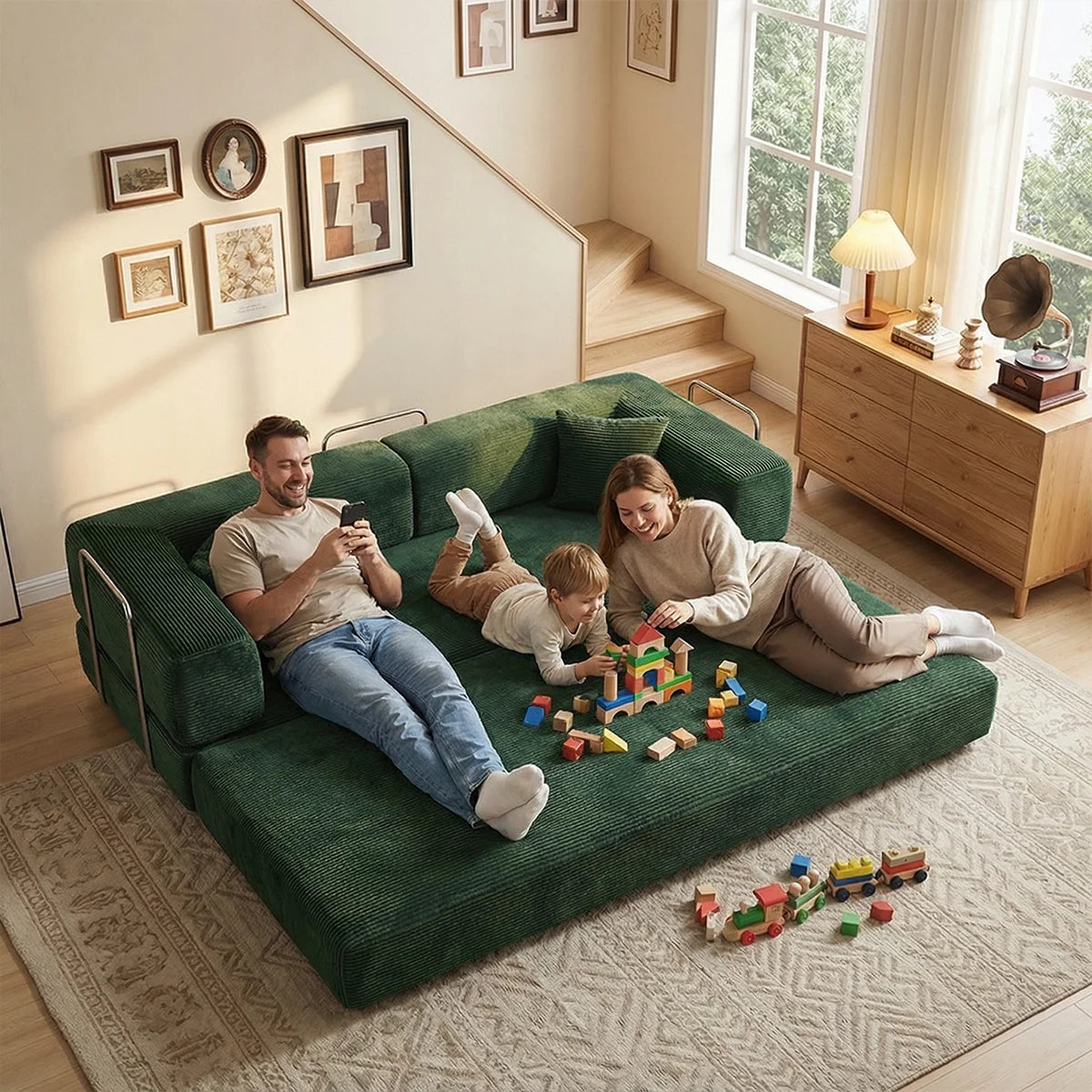 YQzyphyna Corduroy Futon Sofa Bed 4 In 1 Sleeper Loveseat