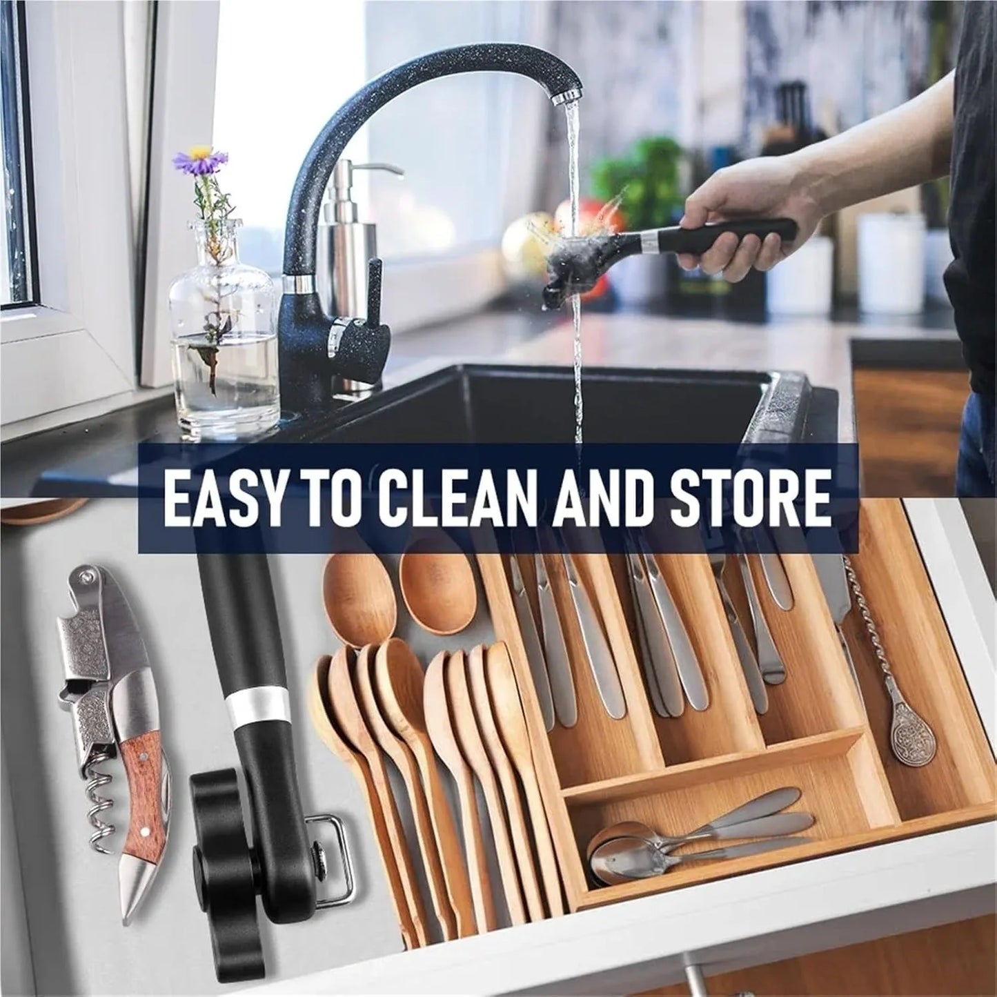 Manual Can Opener Stainless Steel Cut Smooth Edge Easy Grip