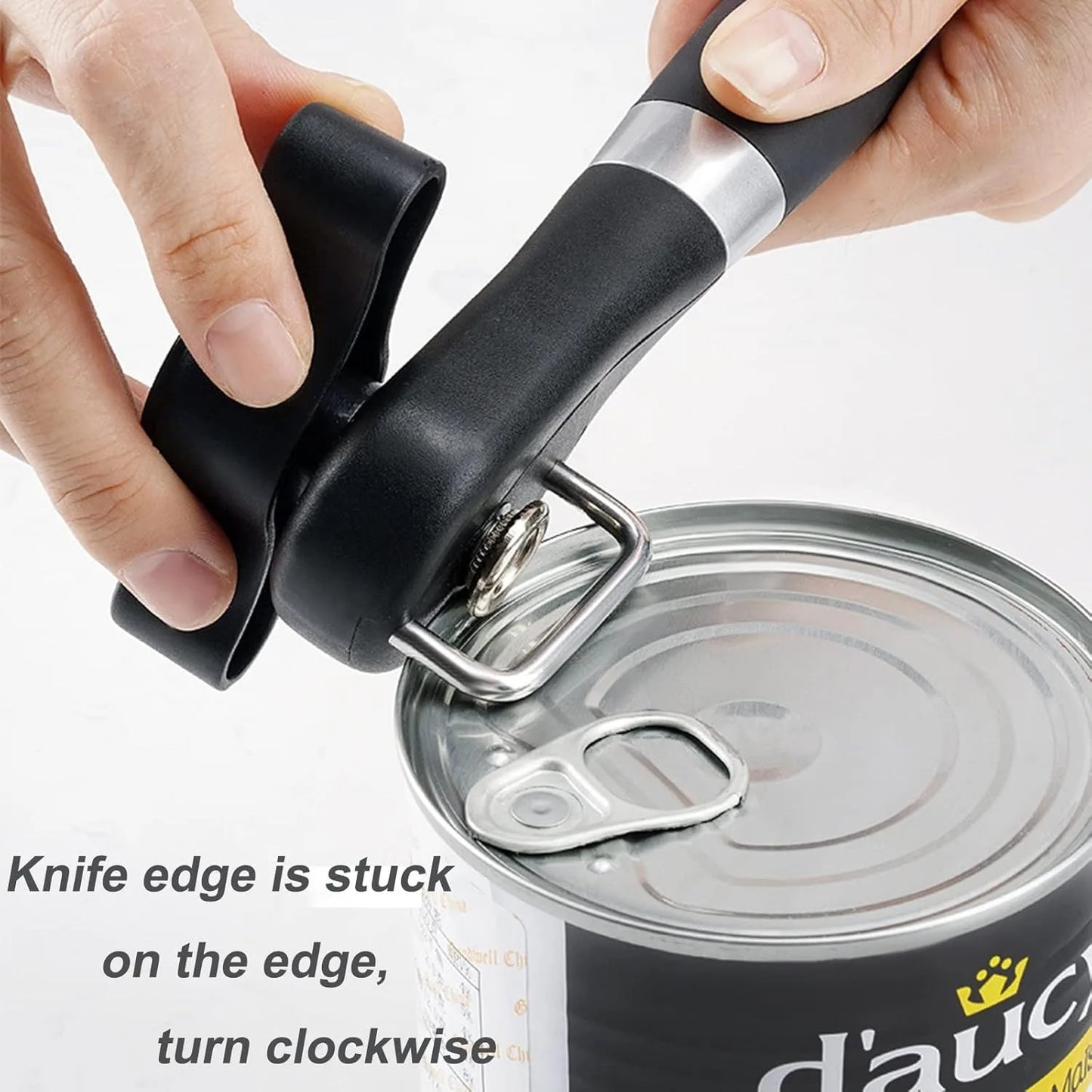 Manual Can Opener Stainless Steel Cut Smooth Edge Easy Grip
