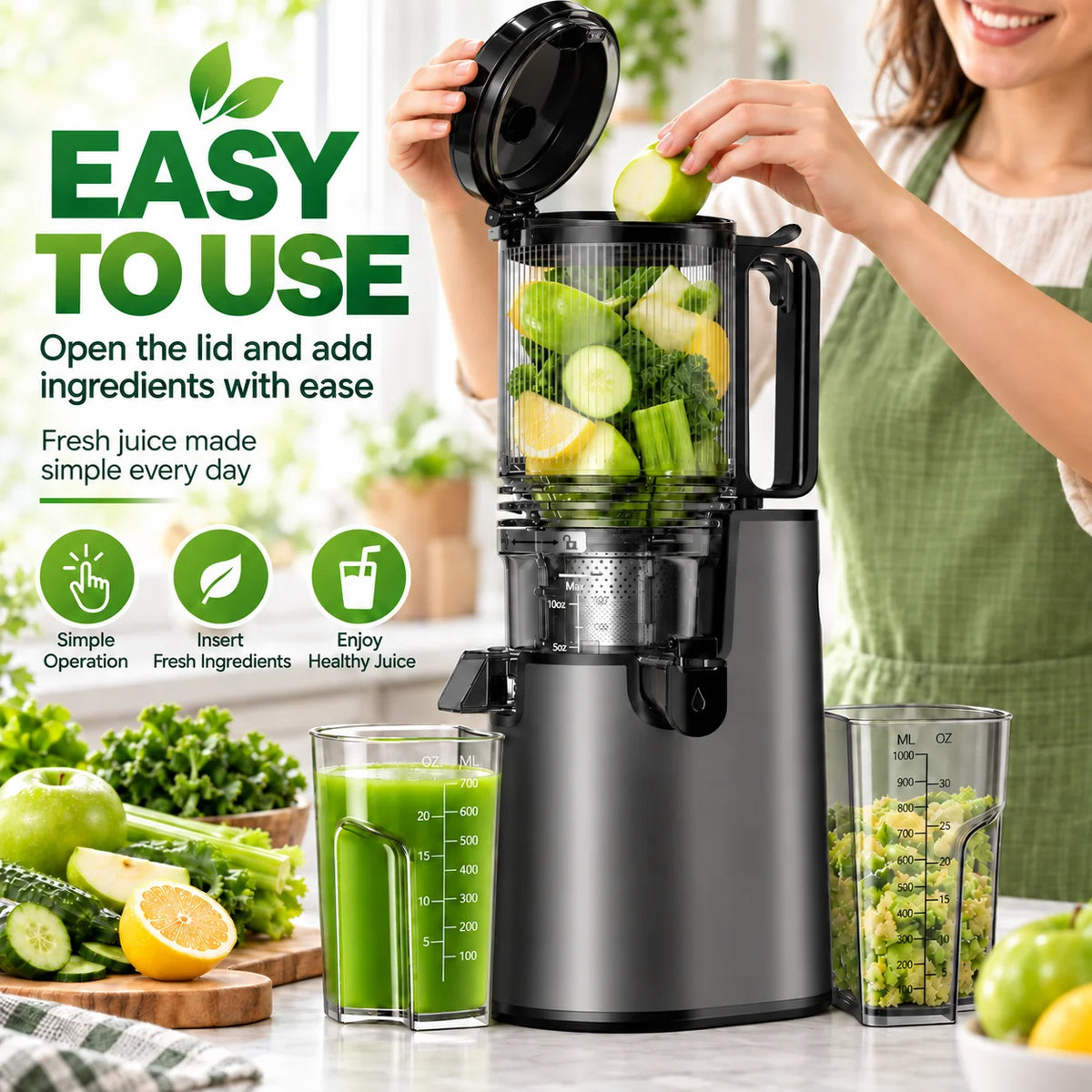 Cold Press Slow Masticating Juicer for Whole Fruits and Vegetables
