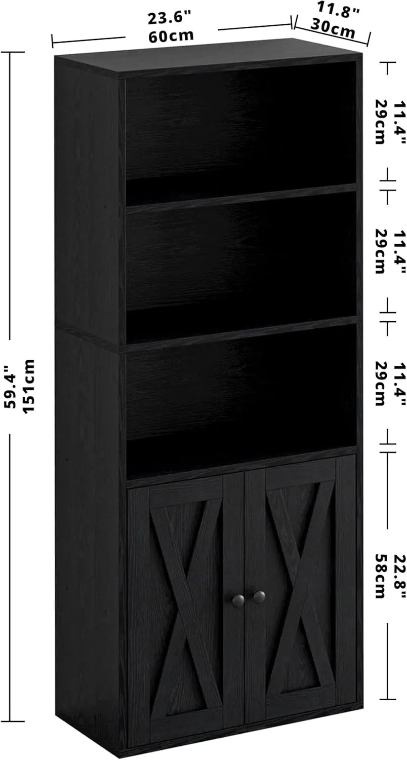 Ironck Industrial Bookcases With Doors Five Shelf Floor Standing