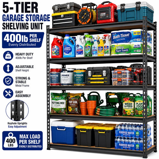 Five Tier Garage Storage Shelving Unit With MDF Shelves And 400 Pounds Per Shelf