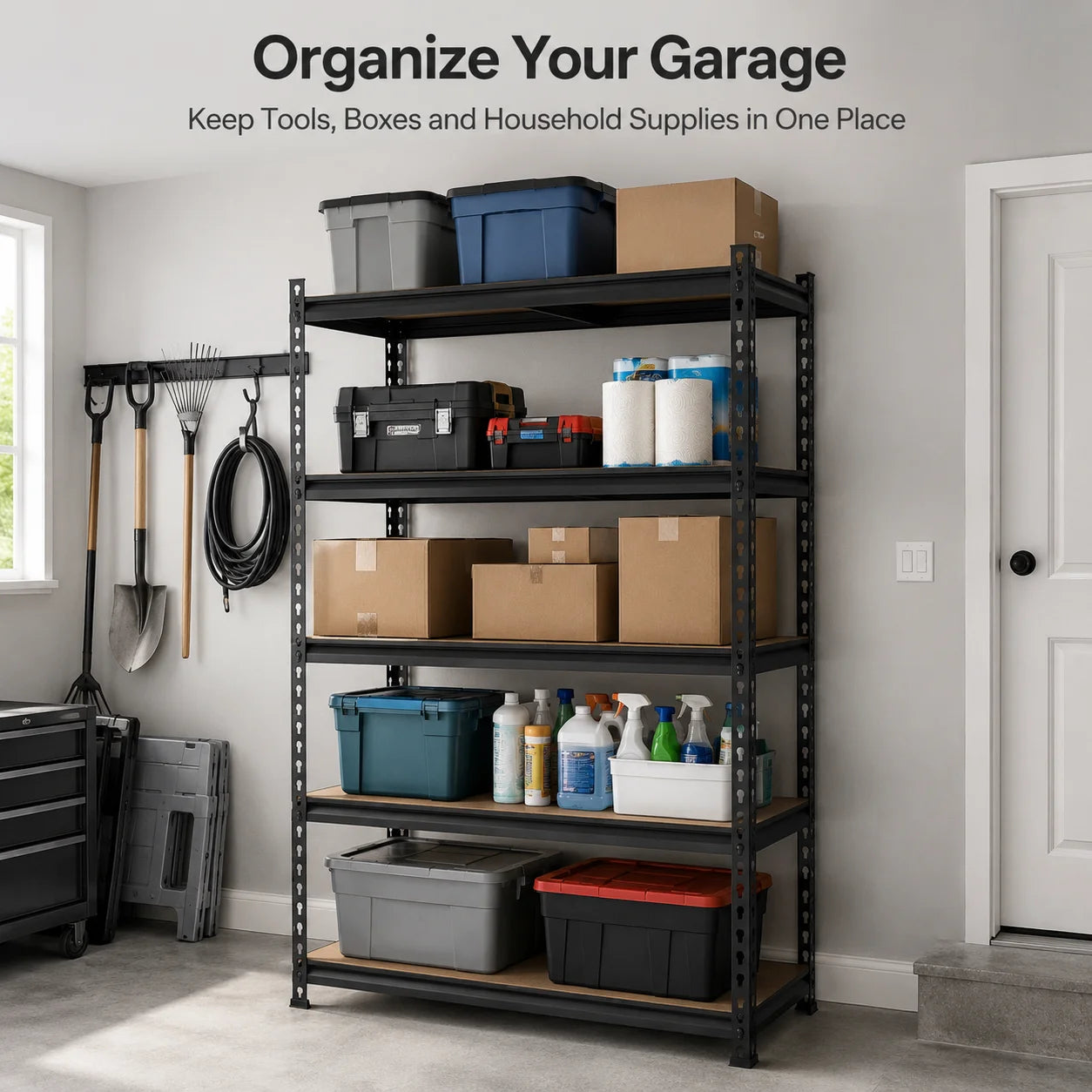 Five Tier Garage Storage Shelving Unit With MDF Shelves And 400 Pounds Per Shelf