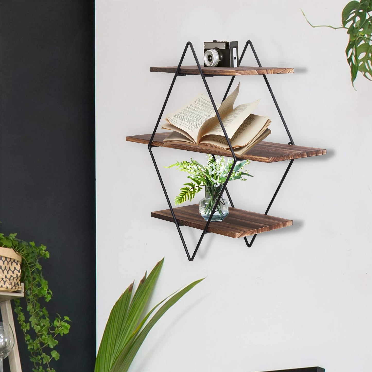 Three Tier Heavy Duty Wood Floating Wall Mounted Shelf