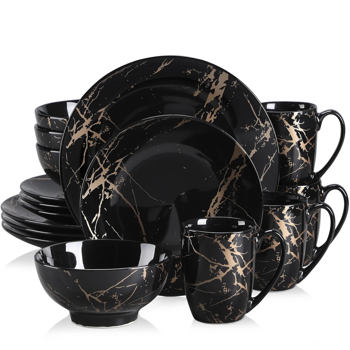 Malacasa Porcelain Dinnerware Set With Gold Splash Accent