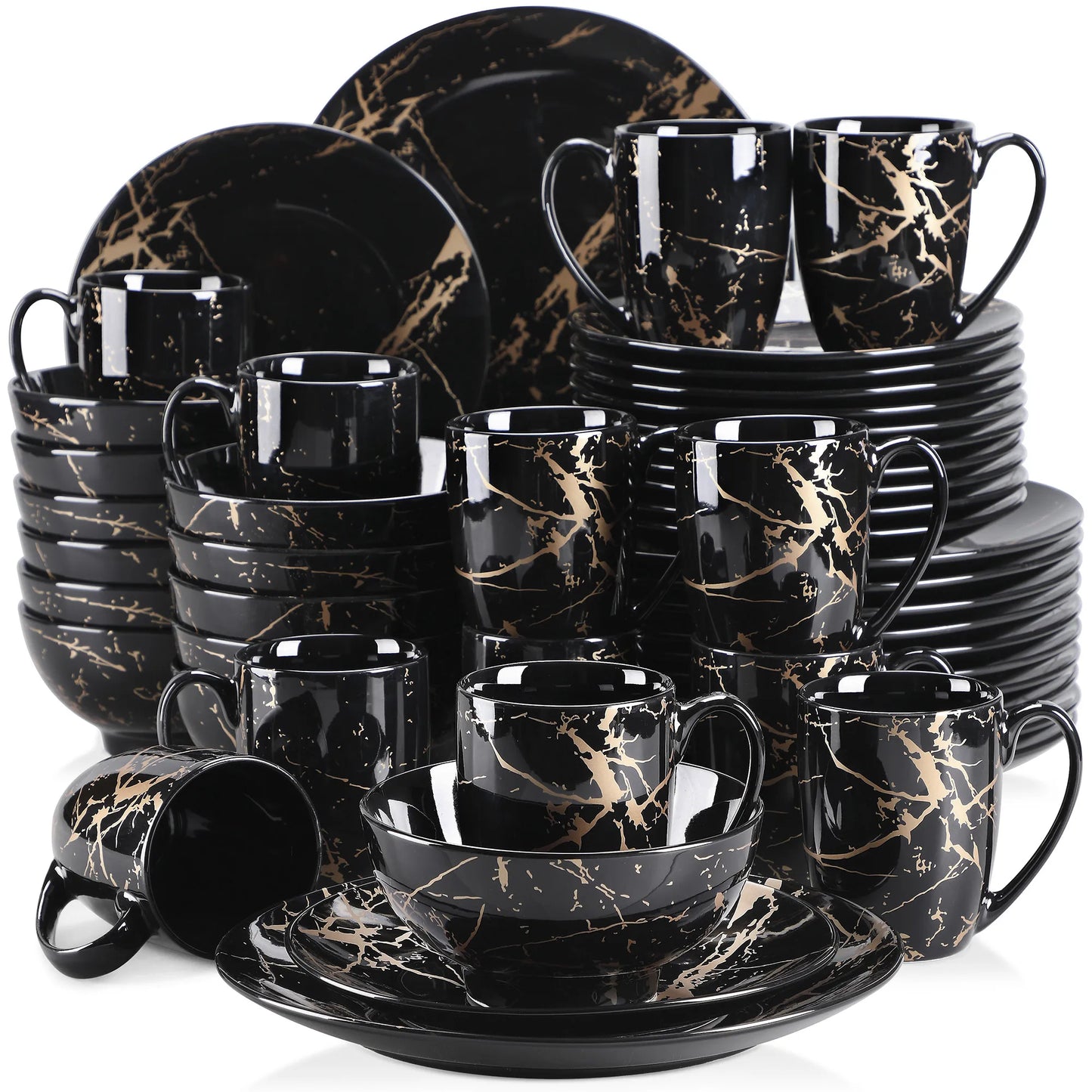 Malacasa Porcelain Dinnerware Set With Gold Splash Accent