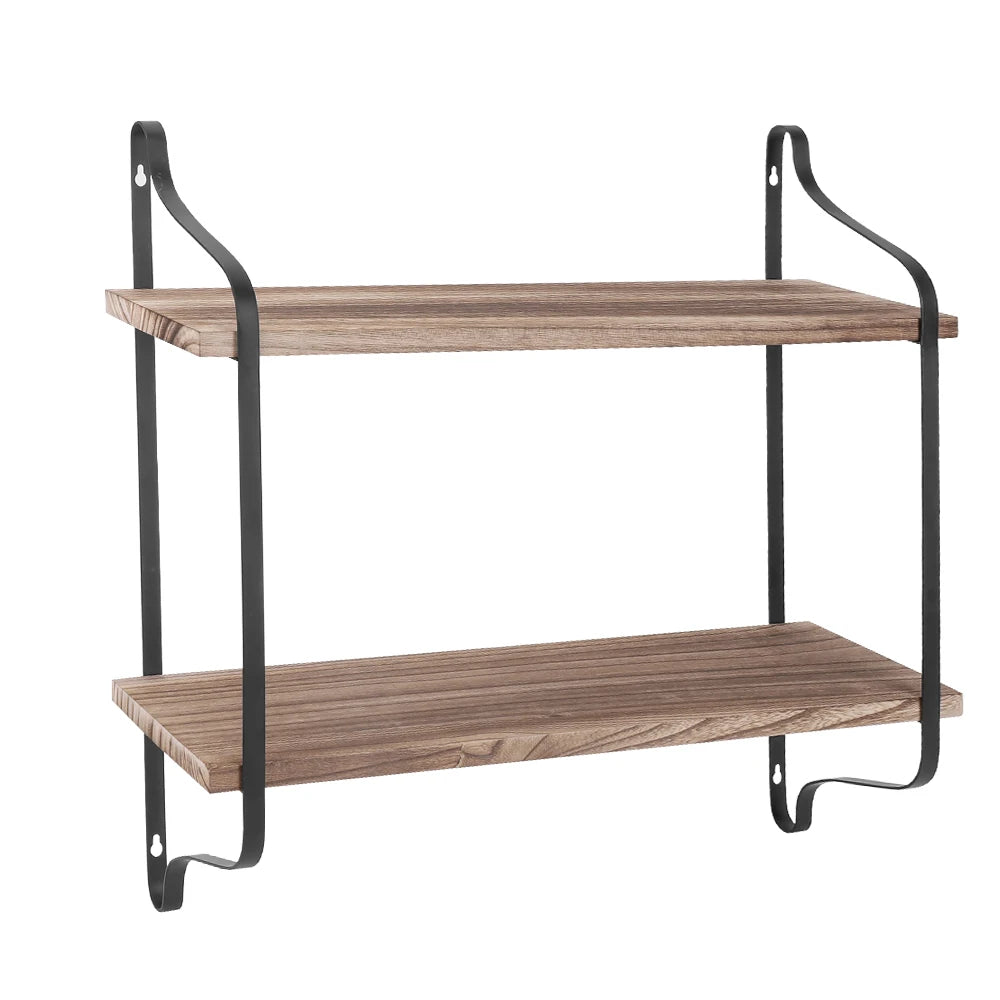Rustic Industrial Pipe Wall Mounted Wooden Floating Storage Shelf