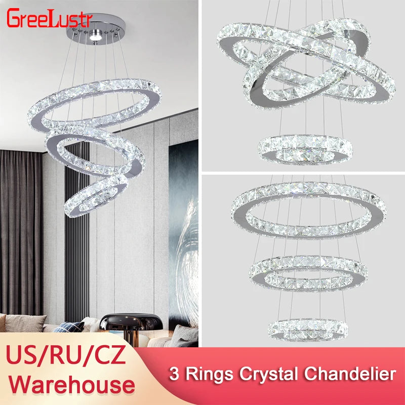 GreeLustr Modern Crystal Ring Chandelier For Dining Room Lighting
