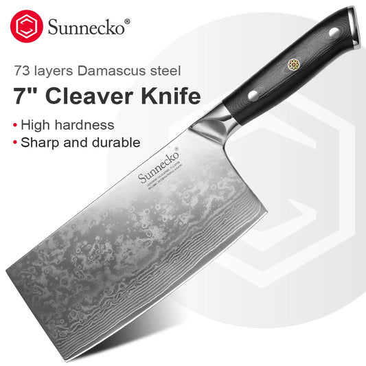 Sunnecko VG10 Damascus Cleaver Knife 73 Layer Meat Kitchen Knife