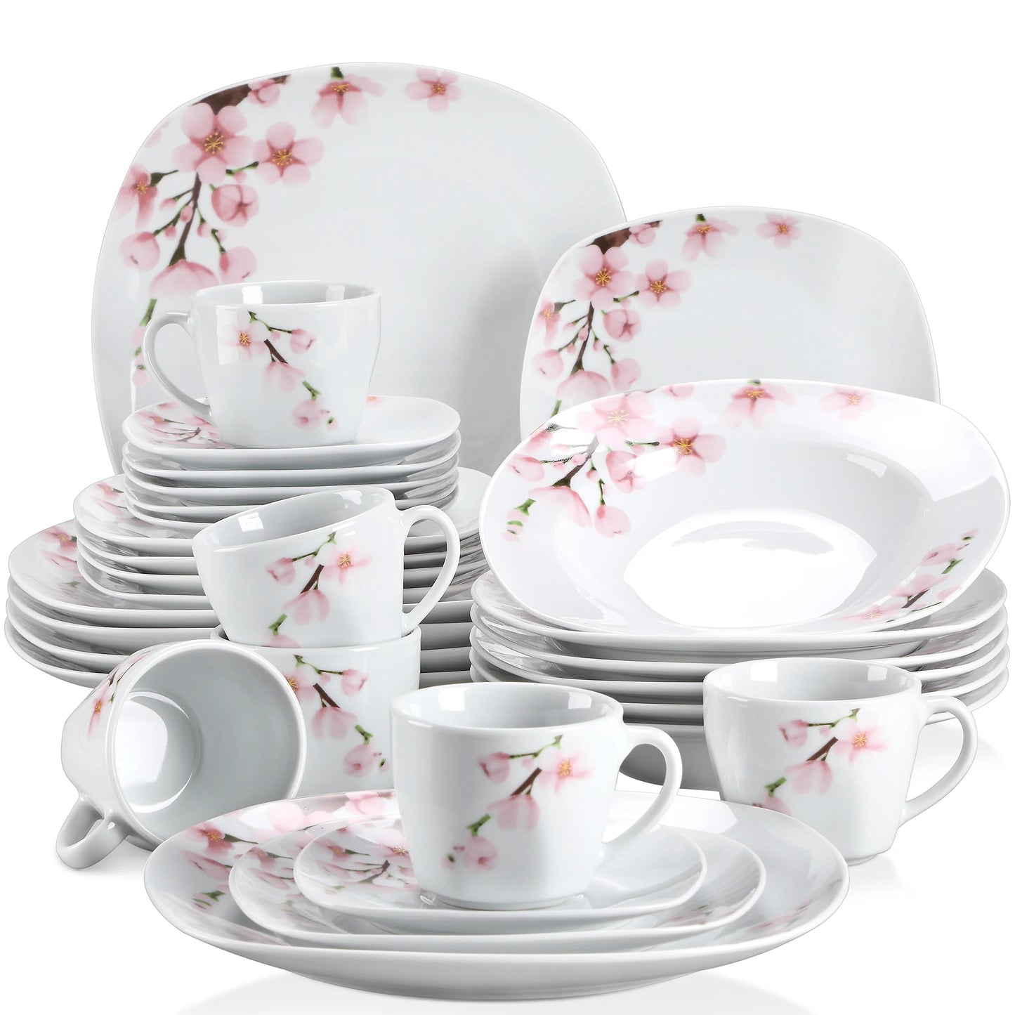 Malacasa Porcelain Ceramic Dinnerware Set With Plates And Saucers