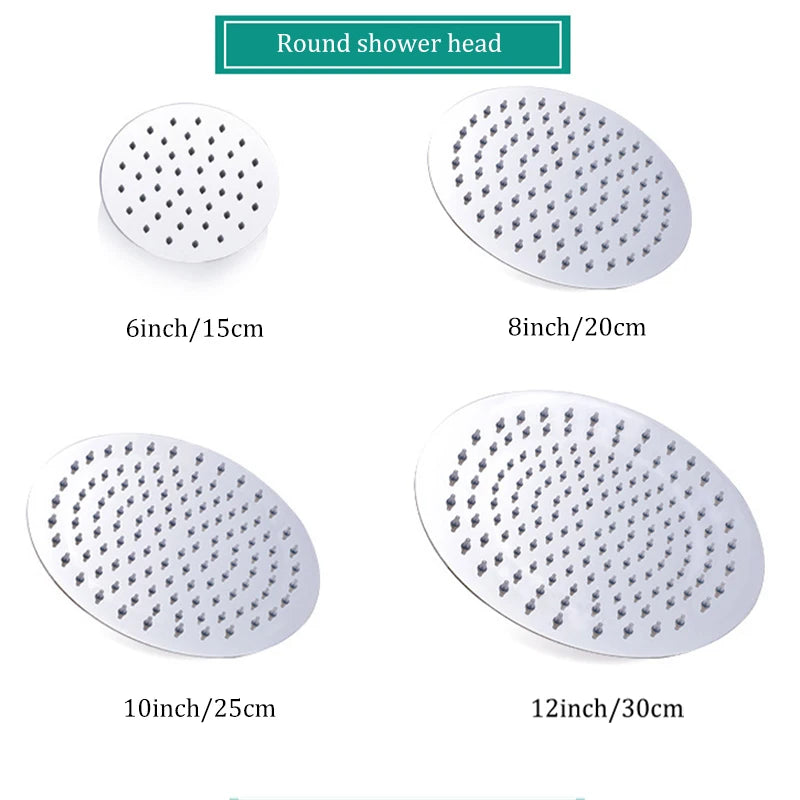 Suguword Square Round Rainfall Shower Head Stainless Steel Water Saving
