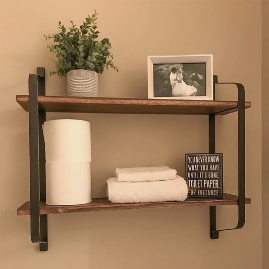 Rustic Industrial Pipe Wall Mounted Wooden Floating Storage Shelf