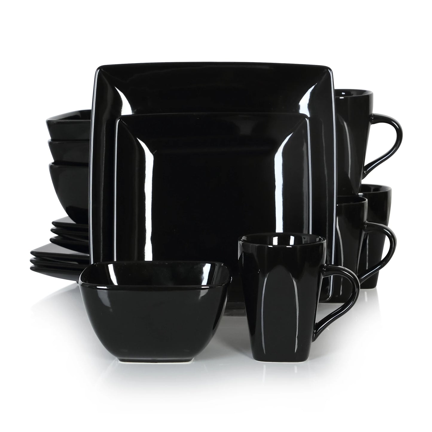 Malacasa Square Ceramic Porcelain Dinnerware Set Plates Bowls Mugs