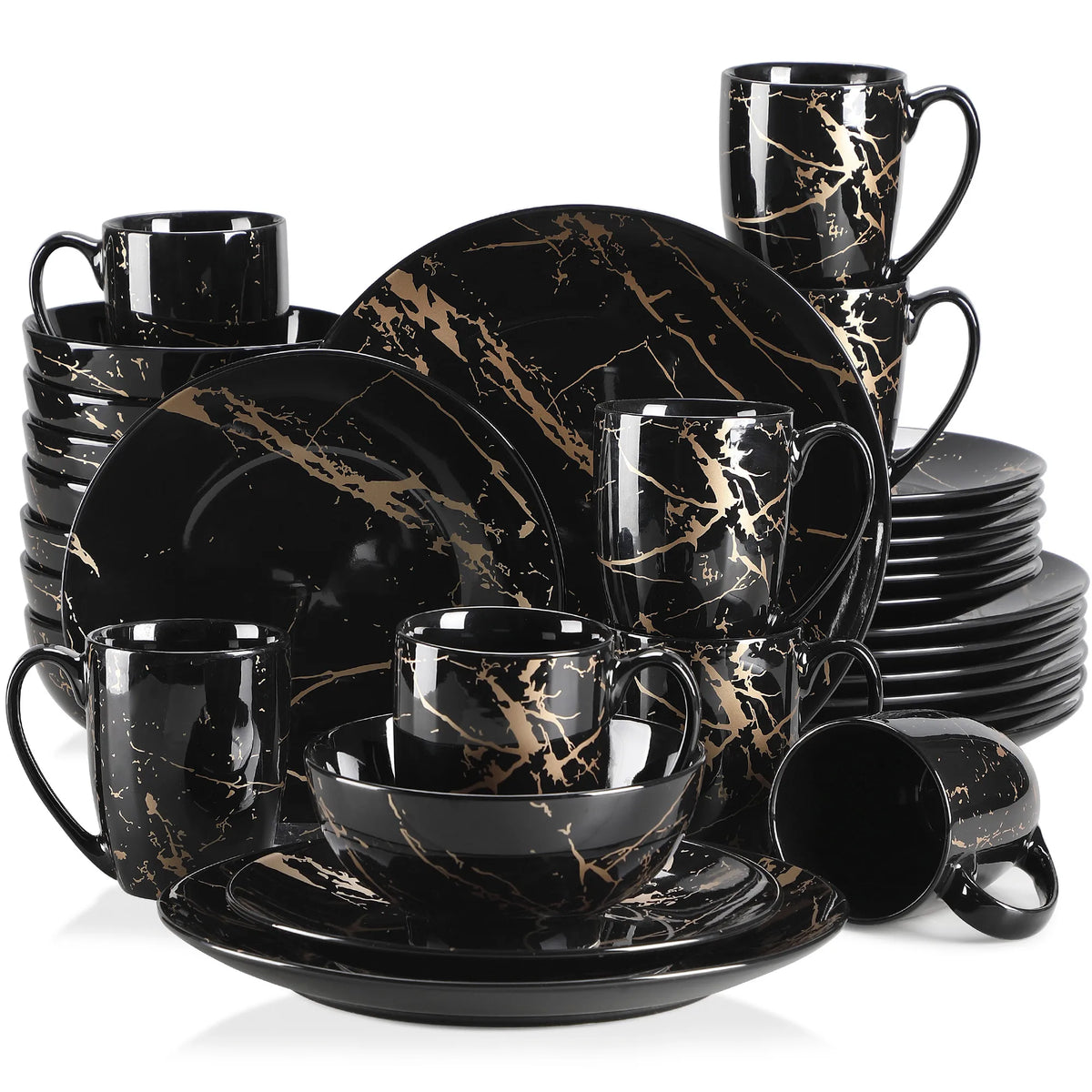 Malacasa Porcelain Dinnerware Set With Gold Splash Accent