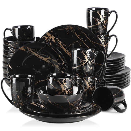 Malacasa Porcelain Dinnerware Set With Gold Splash Accent