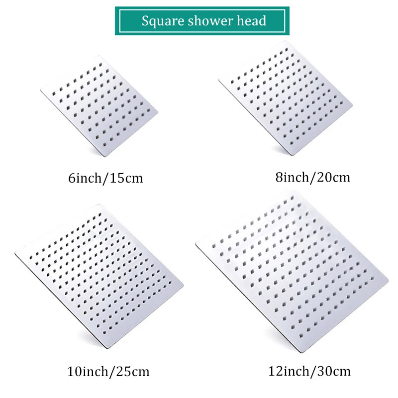 Suguword Square Round Rainfall Shower Head Stainless Steel Water Saving
