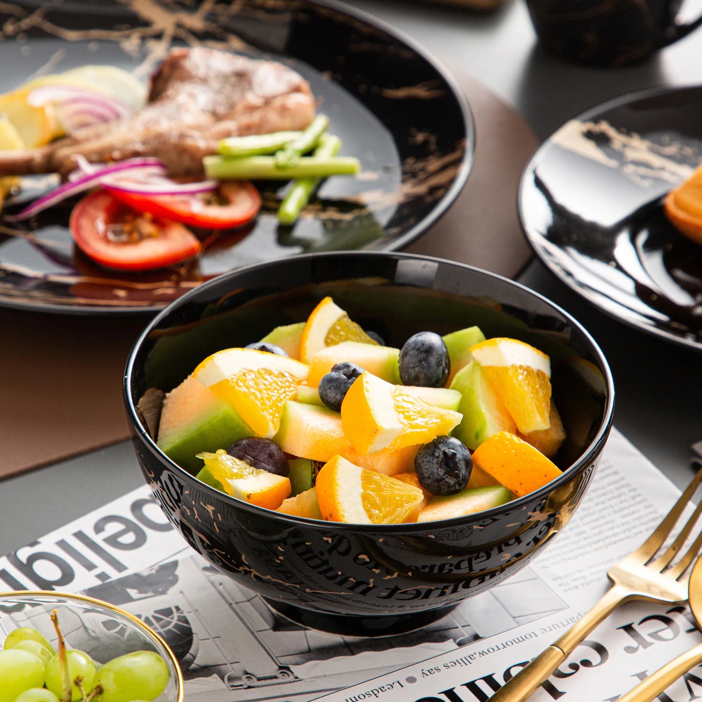Malacasa Porcelain Dinnerware Set With Gold Splash Accent