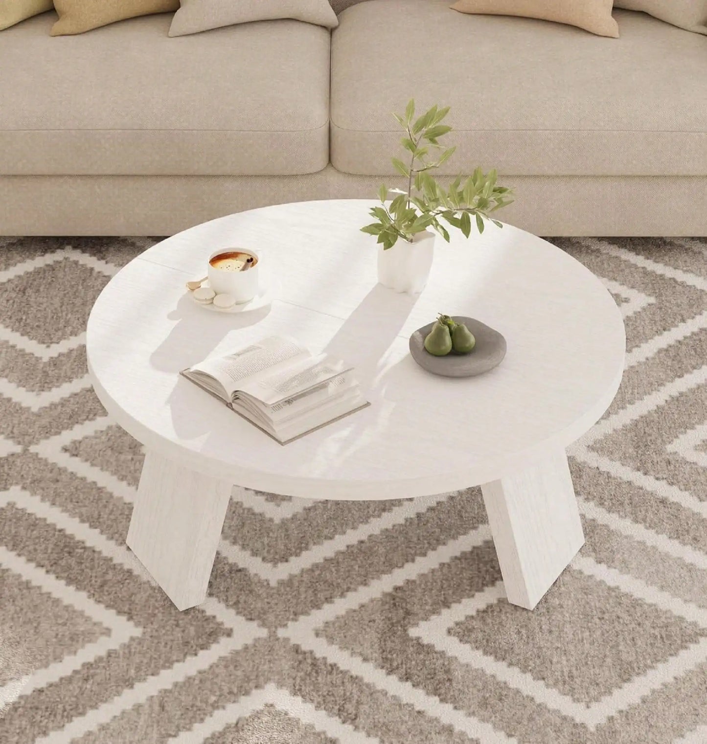 Modern Round Coffee Table With Inclined Legs Wood Circle Design