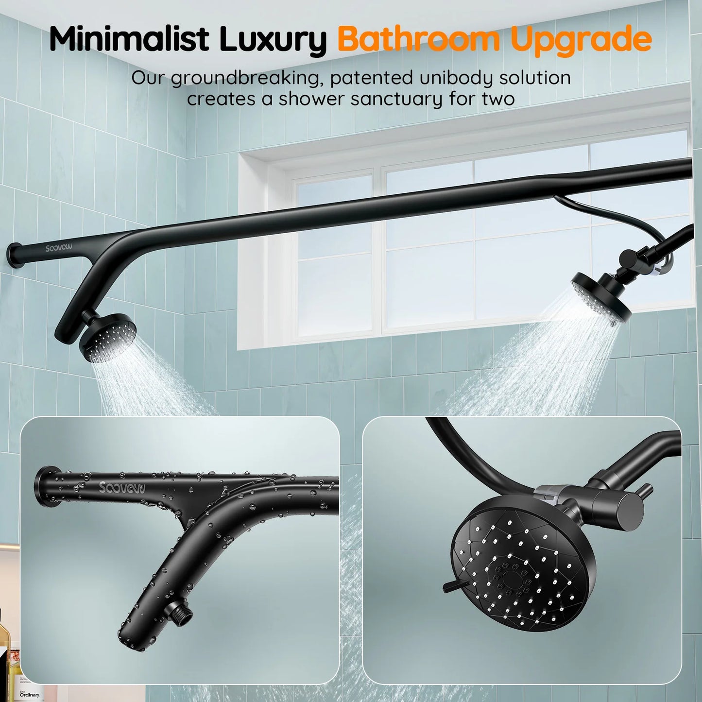 Dual Shower Head System For Couples Stainless Steel Shower Head