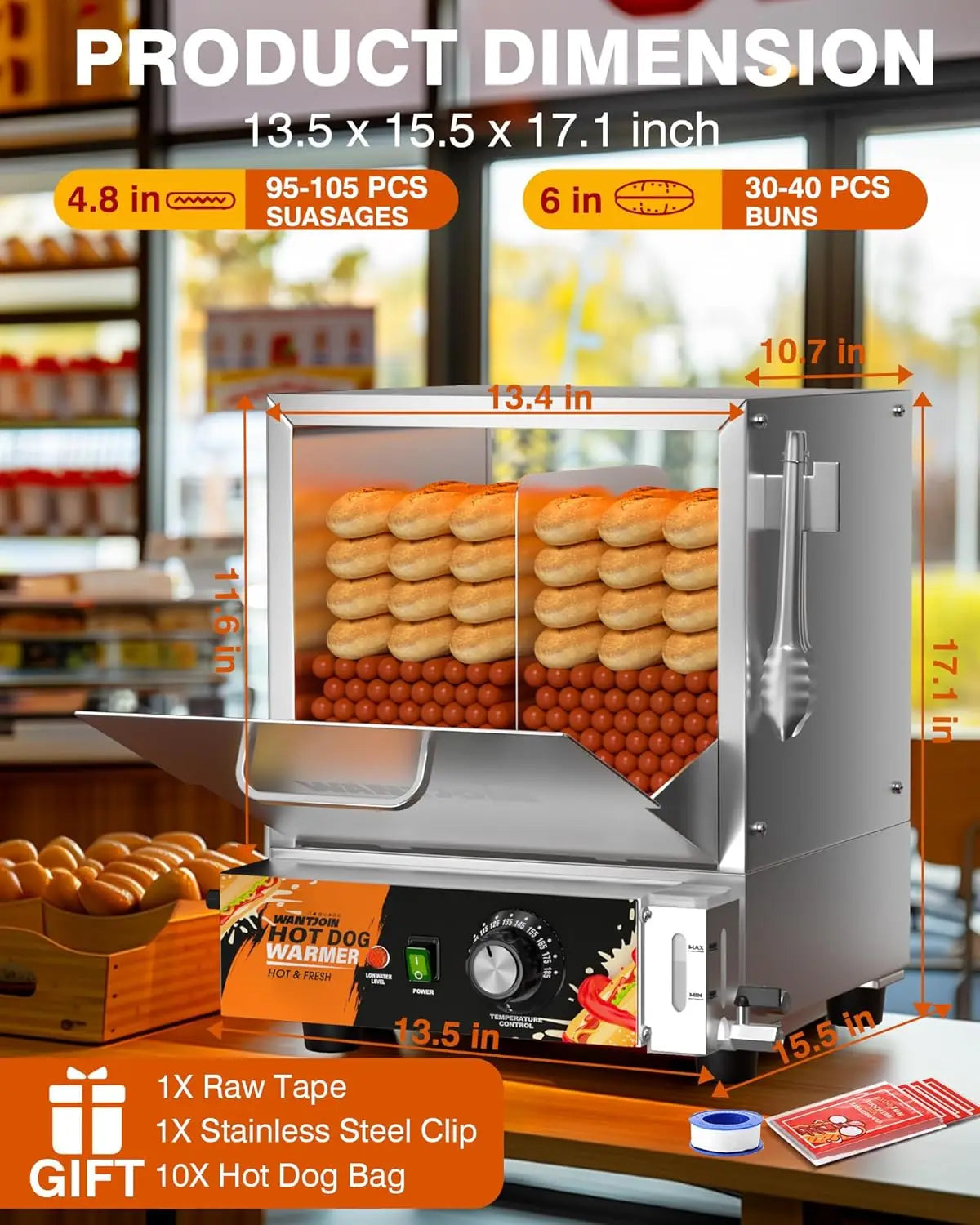 XMSJ Commercial Electric Hot Dog Steamer With Bun Warmer