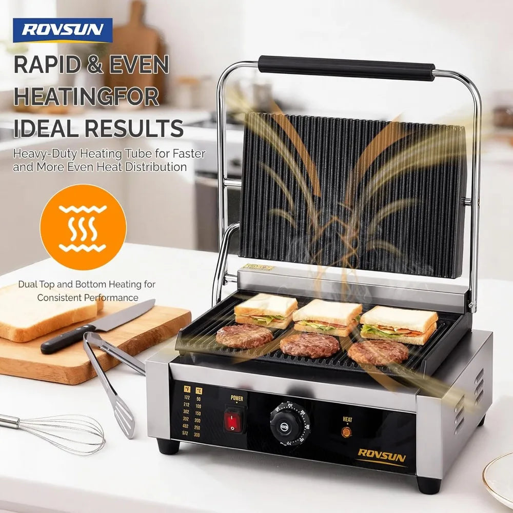 ROVSUN 811E Panini Grill 2200W Stainless Steel Electric Sandwich Maker