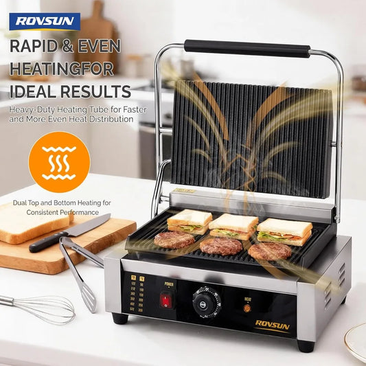 ROVSUN 811E Panini Grill 2200W Stainless Steel Electric Sandwich Maker
