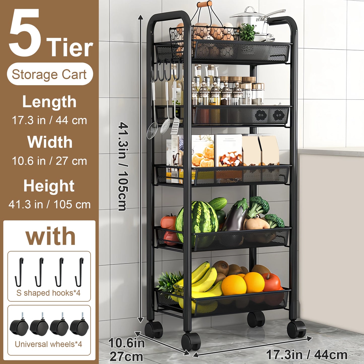 Multilayer Kitchen Storage Cart On Wheels For Fruit And Vegetables