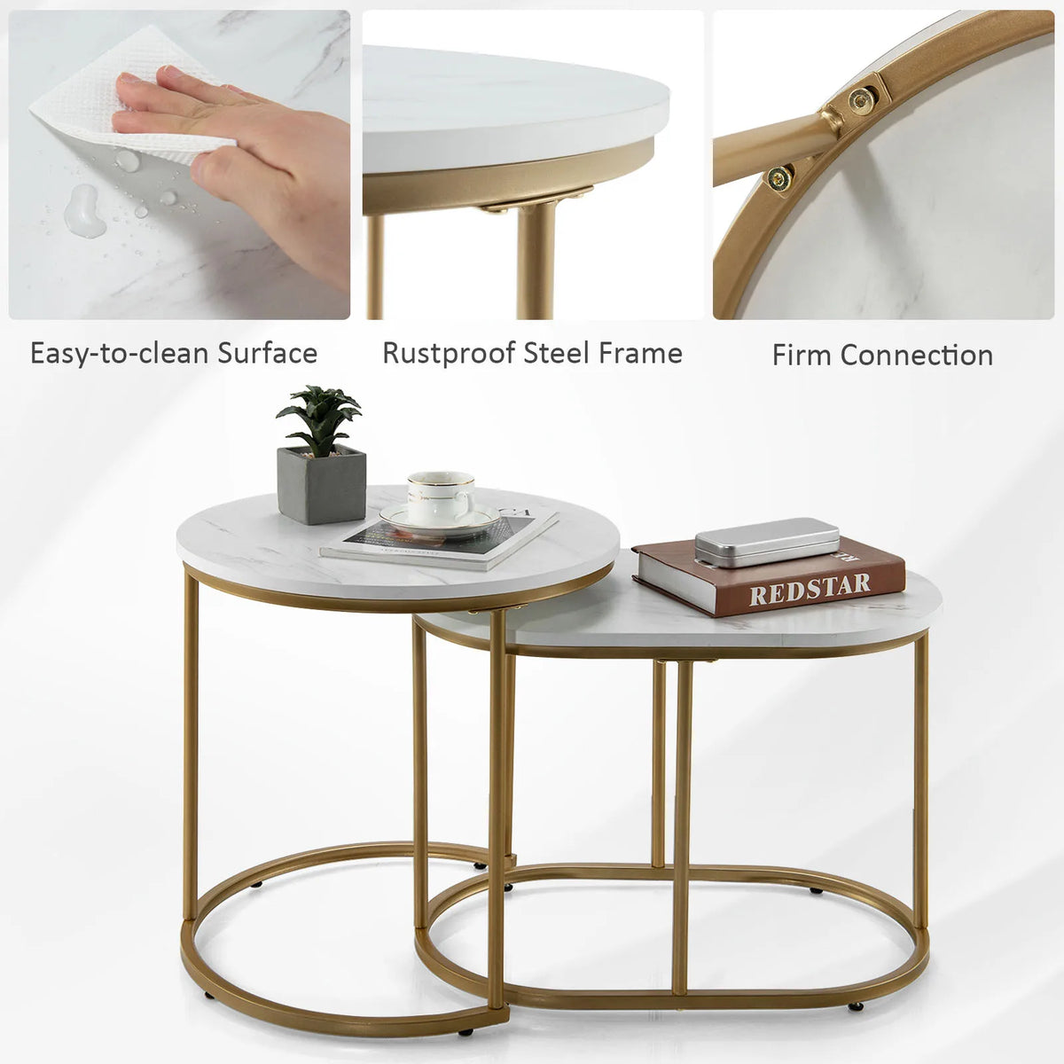HOMASIS Modern Nesting Table Set of 2 Marble Side Tables