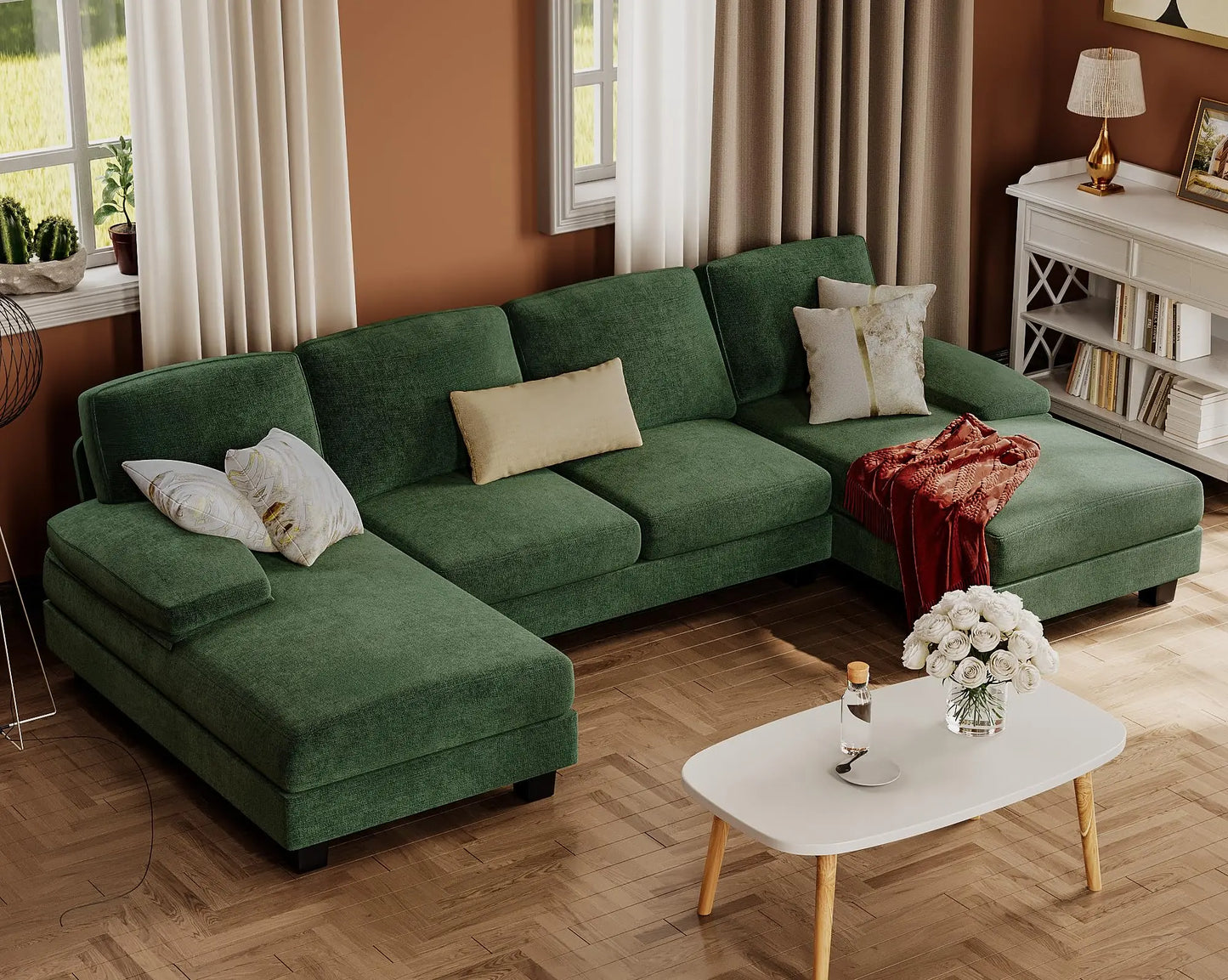 Furmax U Shaped Sectional Sofa Couch Linen Fabric Seat