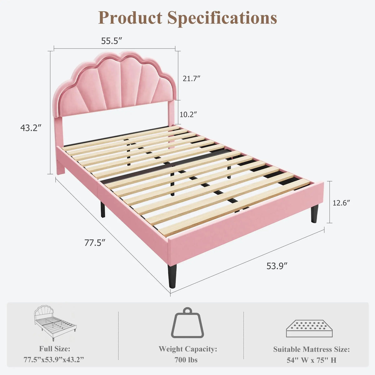 HiMISS Upholstered LED Bed Frame With Velvet Shell Headboard