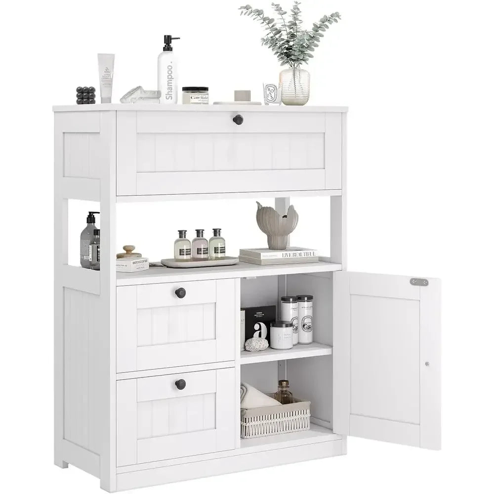 Bathroom Floor Storage Cabinet With 1 Door And 3 Drawers