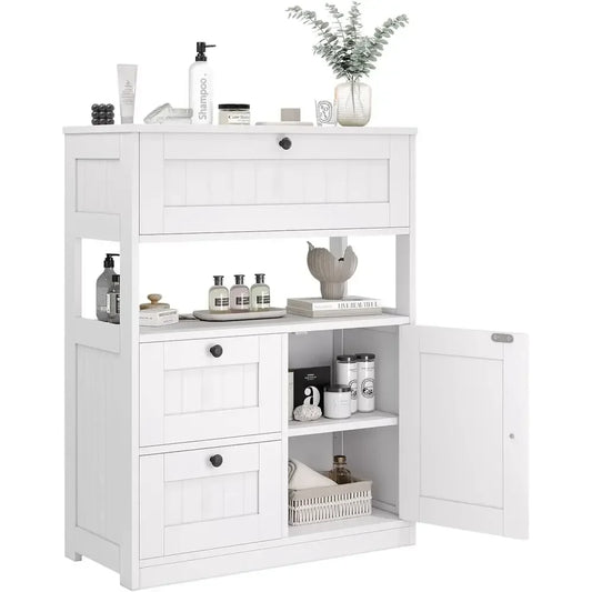 Bathroom Floor Storage Cabinet With 1 Door And 3 Drawers