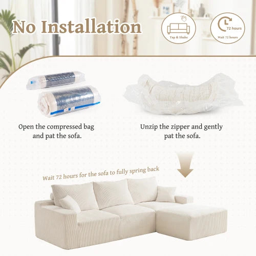 Modern Corduroy Cloud Sectional Sofa Bed With Deep Seat Cushions