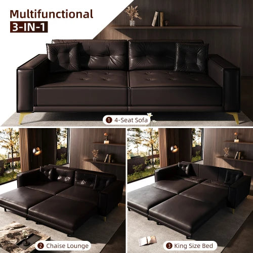 Faux Leather 3 In 1 Convertible Sleeper Sofa Bed Tufted Modern