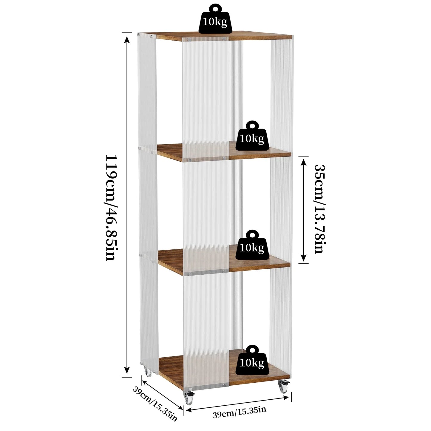 4 Tier Storage Bookshelf On Wheels With Acrylic Panels