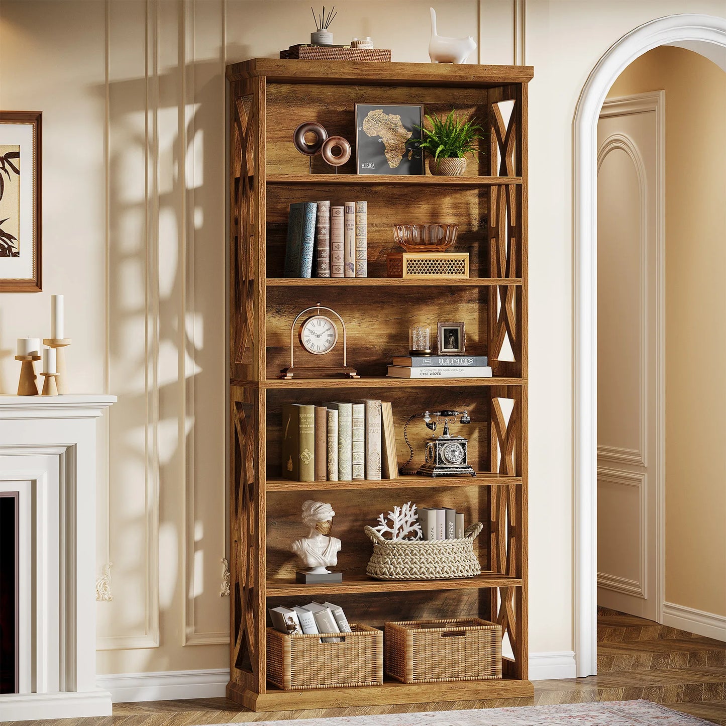 Tribesigns 6 Tier Wood Freestanding Bookshelf Industrial Display
