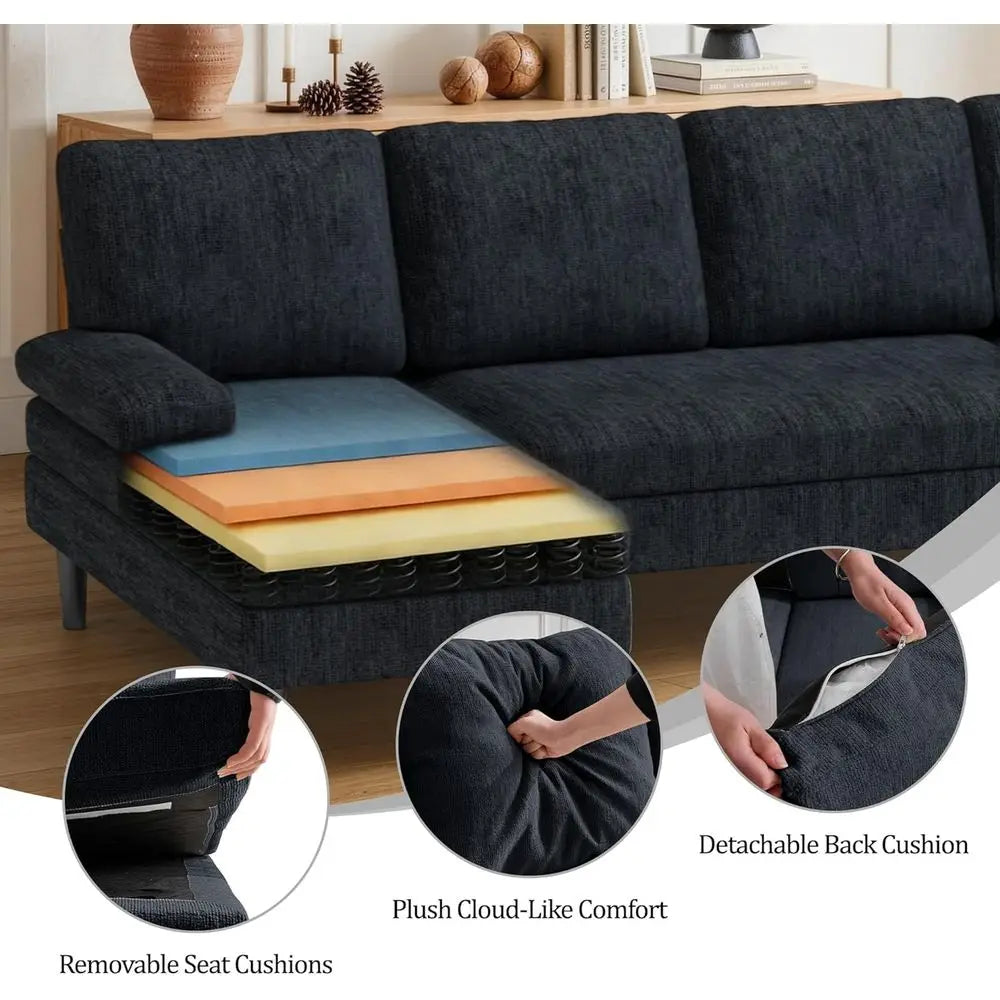 U Shaped Sectional Sofa With Double Chaise Lounge Chenille Fabric