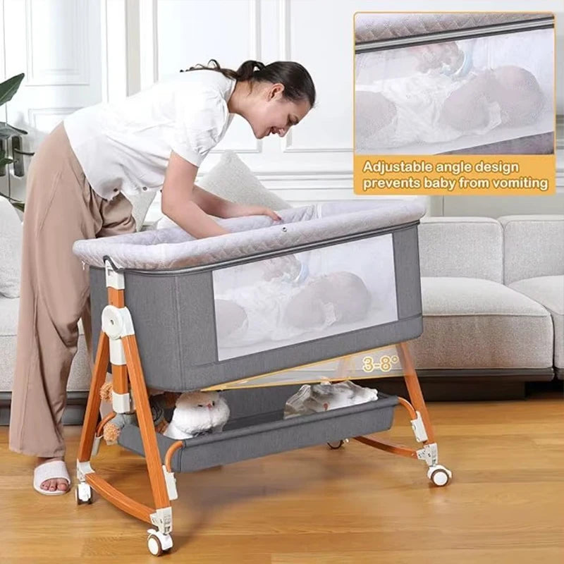3 In 1 Baby Bassinet Crib With 6 Adjustable Heights Bedside Portable Rocking