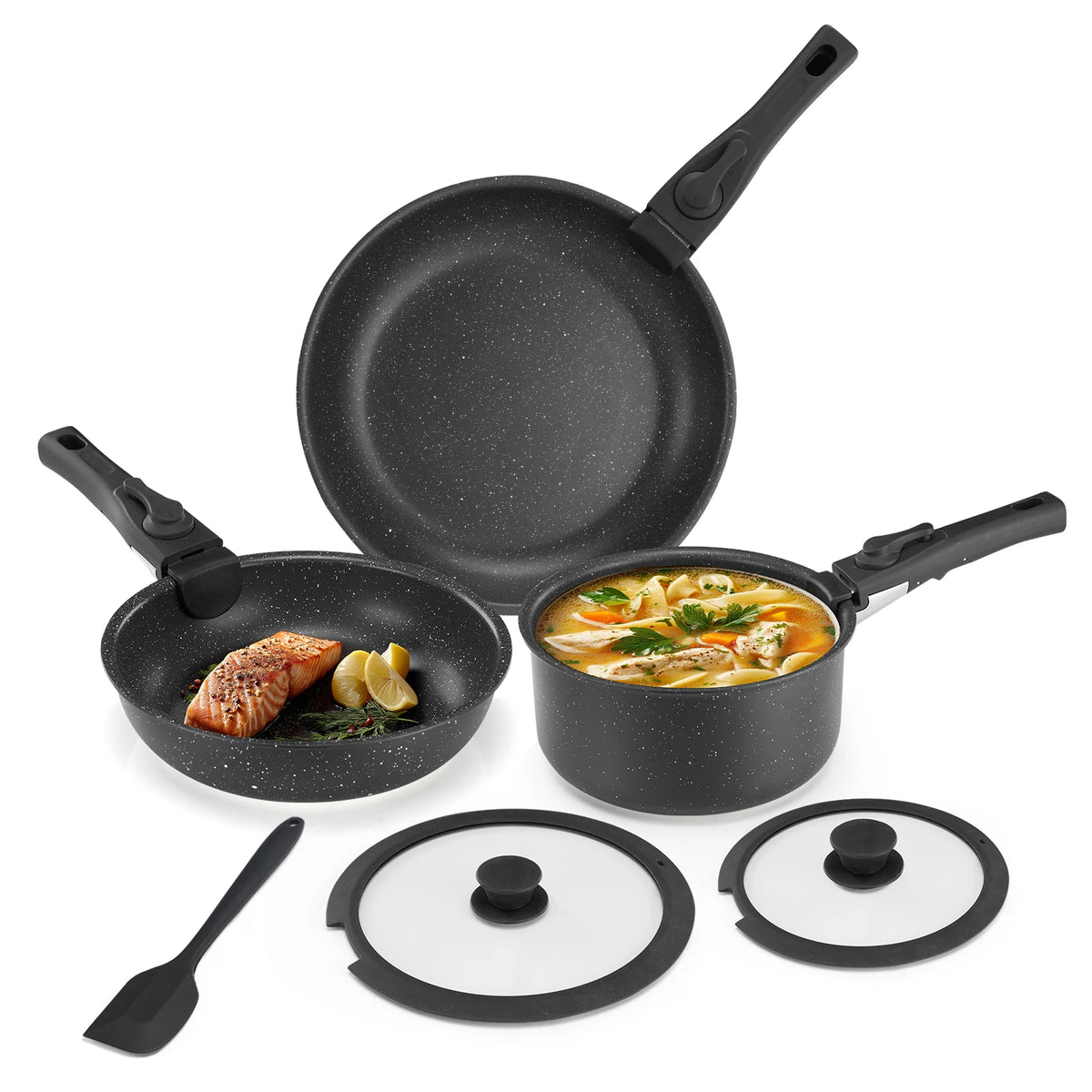 Nonstick Pots And Pans Set With Detachable Handles For Induction Cooking