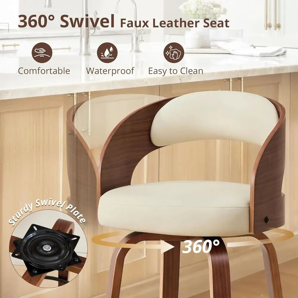 Set Of 4 Swivel Bar Stools With Faux Leather Upholstery